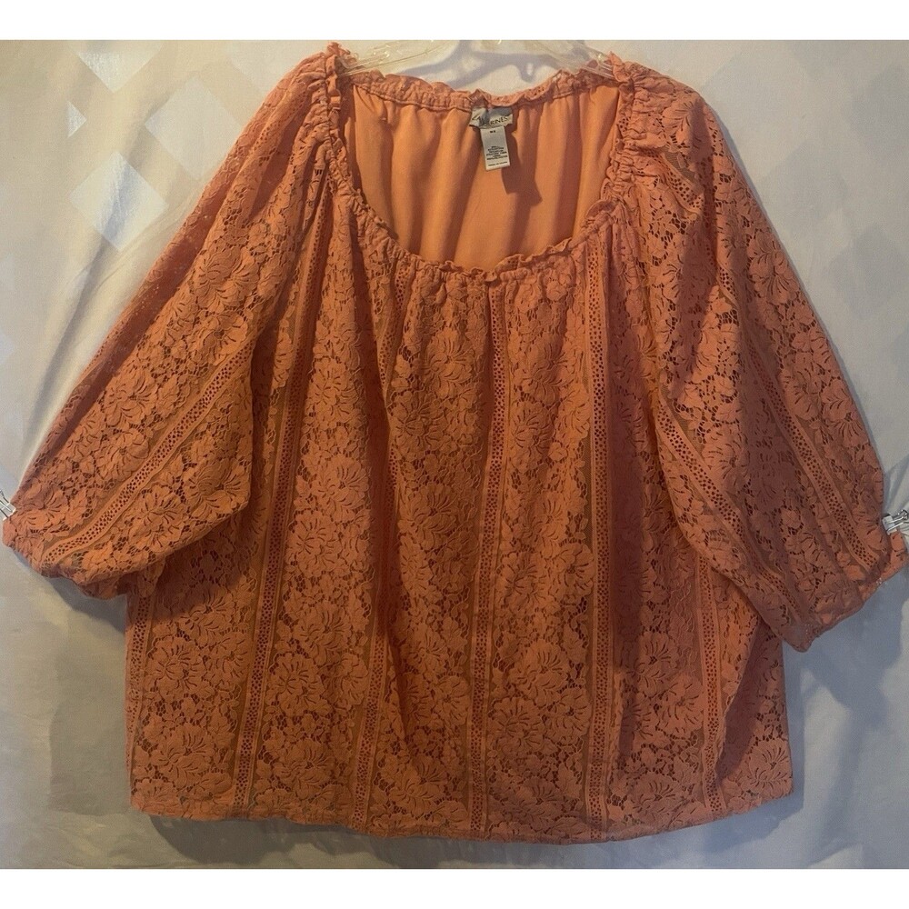 CATHERINES Peachy Orange Floral Fairy Lace Coquette Pull-over Tunic 5X